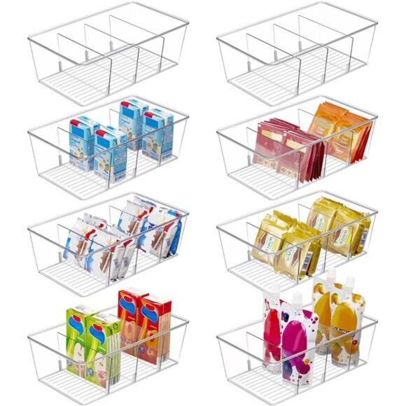 Clear Food Storage Bins 8 Pack Kitchen Pantry Organizer for Snacks Spices - Picture 1 of 7